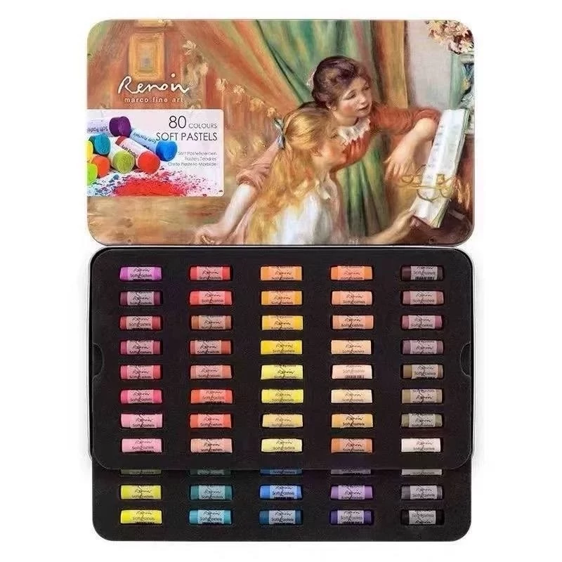 پاستل گچی جعبه فلز renoir بسته 80 رنگ