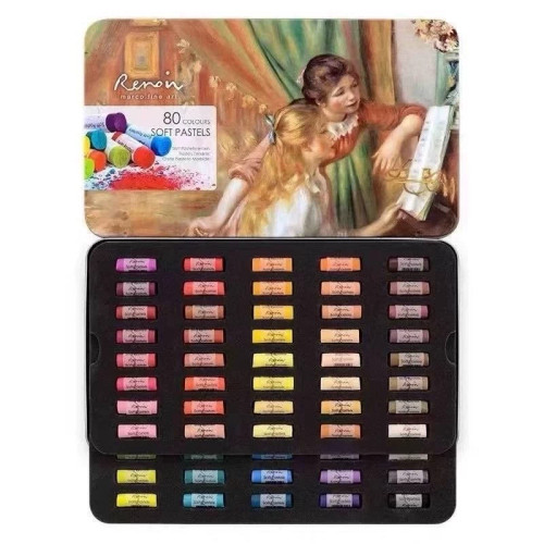 پاستل گچی جعبه فلز renoir بسته 80 رنگ