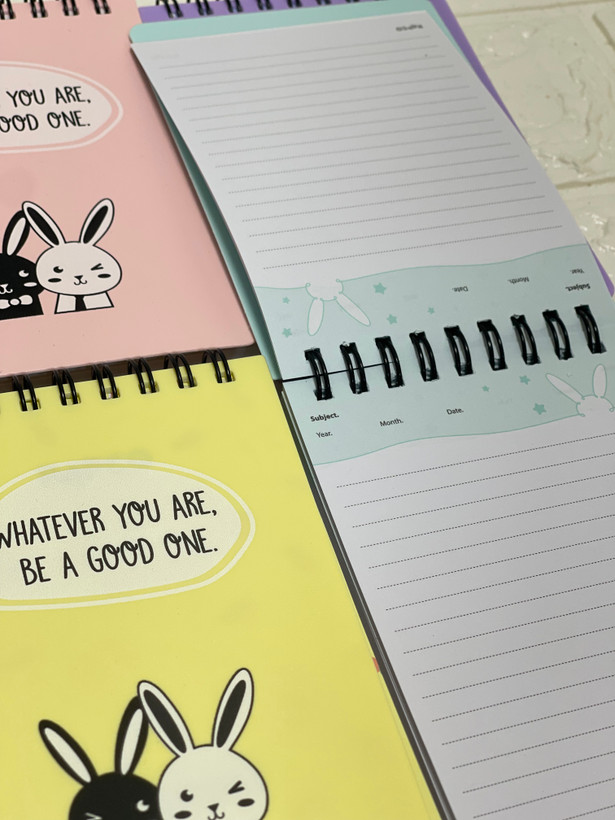 دفترچه یادداشت ۱۰۰ برگ پاپکو سایز B7 جلد PP پاستلی فنر دوبل طرح خرگوش (Funny Bunnies - کد NP-31028)