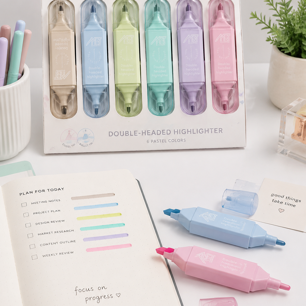 ست ماژیک هایلایتر ۶ رنگ دو سر پاستلی (Double-Headed Pastel Highlighter)
