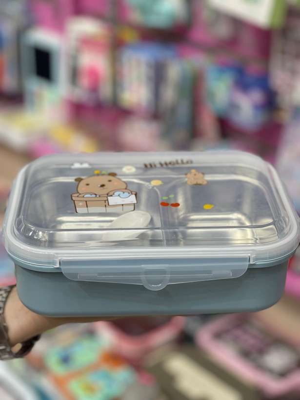 ظرف غذای استیل دوجداره ۲ خانه فانتزی طرح کاپیبارا (Capybara Bento Lunch Box) همراه با قاشق
