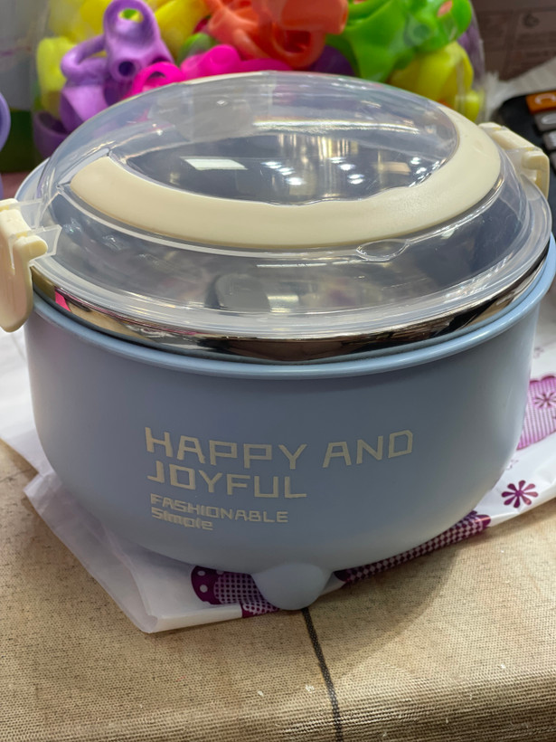 کاسه و ظرف غذای استیل ۱۰۰۰ میل دستهدار فانتزی مدل Happy & Joyful (کد ۸۸۰۹)