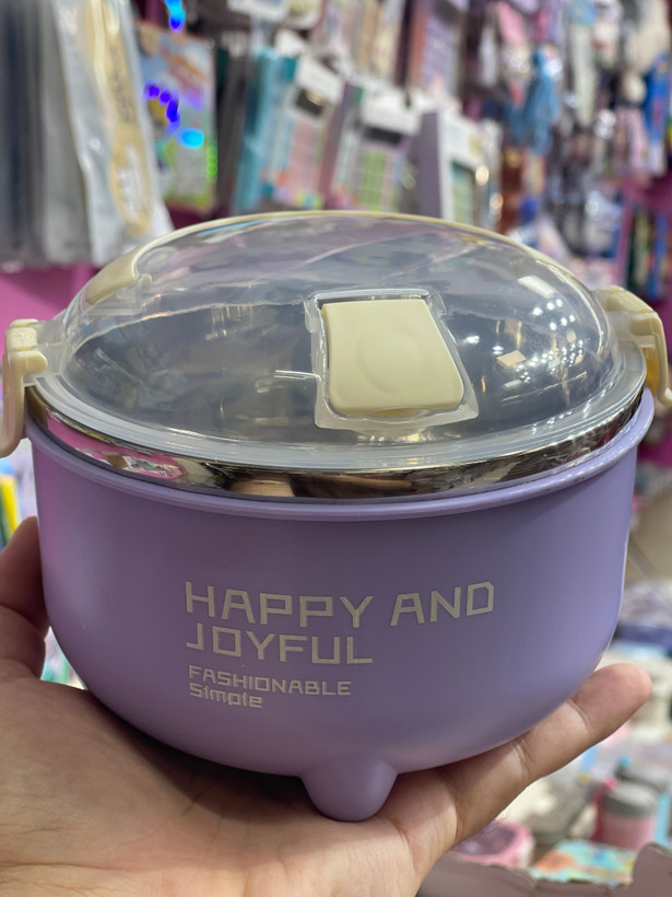 کاسه و ظرف غذای استیل ۱۰۰۰ میل دستهدار فانتزی مدل Happy & Joyful (کد ۸۸۰۹)