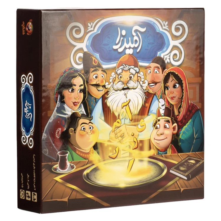 بازی فکری کارتی فندقچه مدل آمیرزا مناسب بالای 8 سال، دو نفره، سبک و آسان، تقویت حافظه و مهارت حل مسئله، همکاری و جمعآوری امتیاز، شامل 126 توکن حروف الفبا و اقلام جانبی کامل